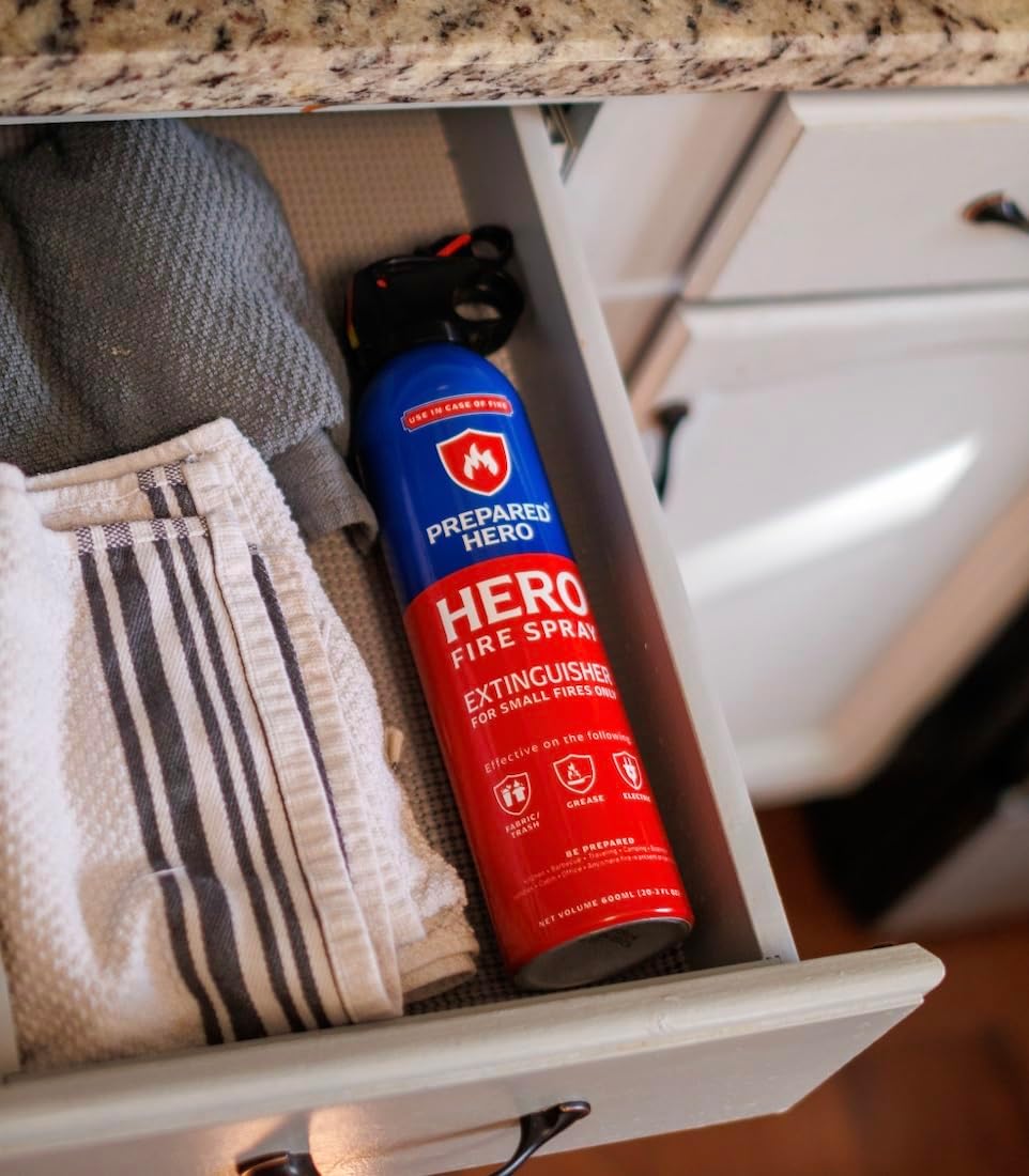 Prepared Hero Fire Spray - Mini Fire Extinguishers for House, Car, Garage - Kitchen Small Fire Extinguisher for Home, Made in USA, 100% Organic - Compact, Portable & Easy to Use, Non-Toxic - 8 Pack