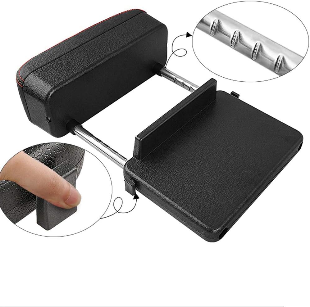 JEYODA Car Armrest Box Adjustable Pad Refit Car Central Lift Armres Storage Organizer Box Arm Rest (Black red line)