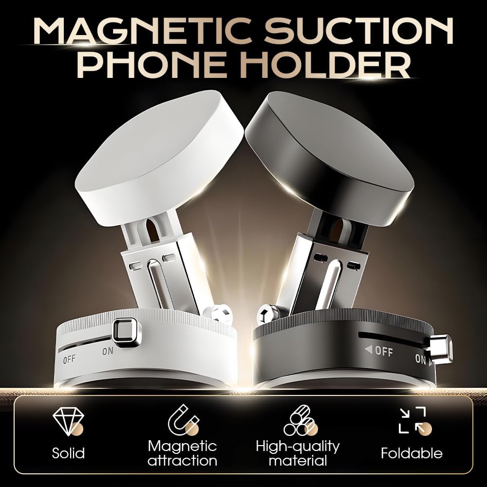 360° Adjustable Vacuum Magnetic Phone Holder,Upgraded Strong Suction Portable Magnetic Car Phone Stand,Universal Magnetic Phone Mount for Cars/Gyms/Indoor/Outdoor (White)