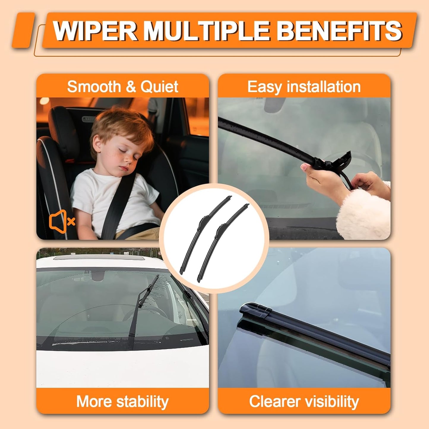 HULADAED® 26''+18''+9'' Windshield Wipers Replacement for Hyundai Veloster 2017 2016 2015 2014 2013 2012,Silicone Front Rear Wiper blades for MY Car-All Weather & Quiet(3 PACK)