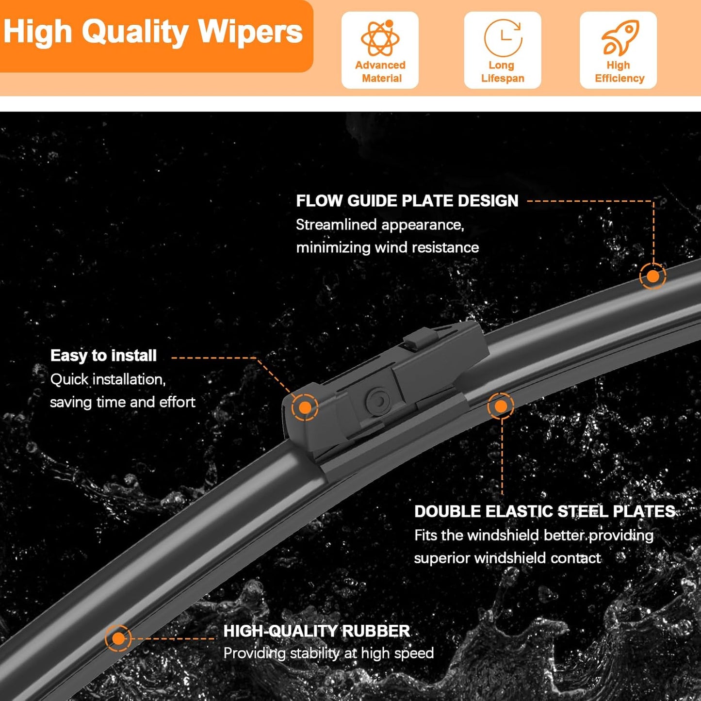 HULADAED® 24''+18''+12'' Windshield Wipers Replacement for Nissan Pathfinder 2012-2005 Nissan Xterra 2015-2005,Silicone Front Rear Wiper blades for MY Car-All Weather & Quiet(3 PACK)