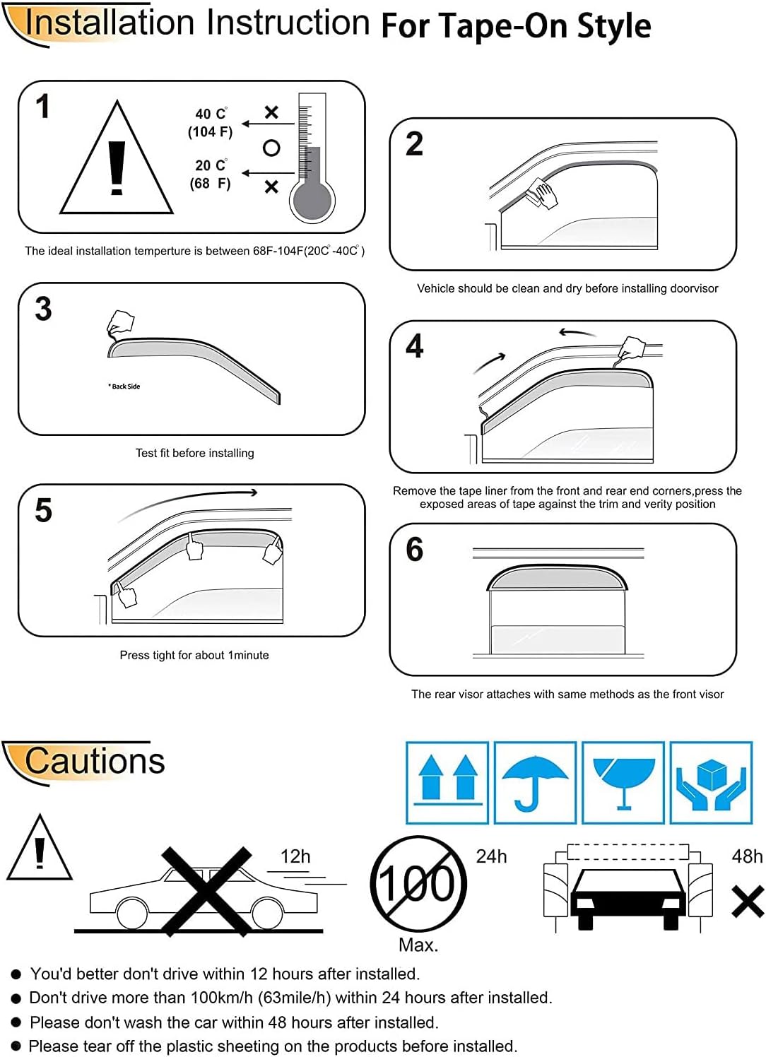 94992 Side Window Wind Deflector,4pc Outside Mount Style Nice Sun Rain Guards Set,Window Visor fit for 2013-2018 Toyota RAV-4