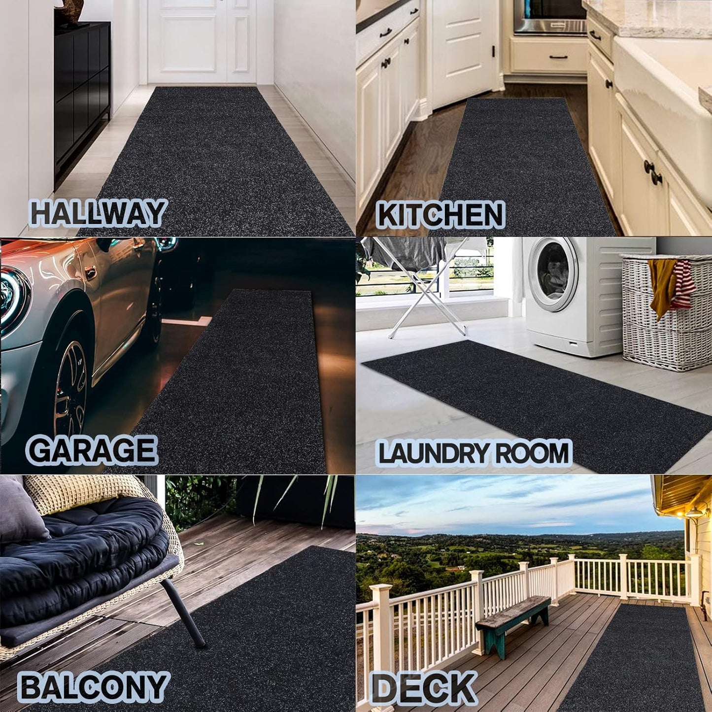 Custom Size Backed Non-Slip Area Rugs Runner, Easy Clean, Waterproof Runner Rugs for Hallway Entryway, Kitchen, Laundry, 3FT x 65FT, Black