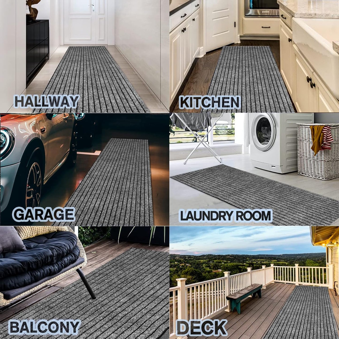 Custom Size Backed Non-Slip Area Rugs Runner, Easy Clean, Waterproof Runner Rugs for Hallway Entryway, Kitchen, Laundry, 4FT x 12FT, Gray Stripe