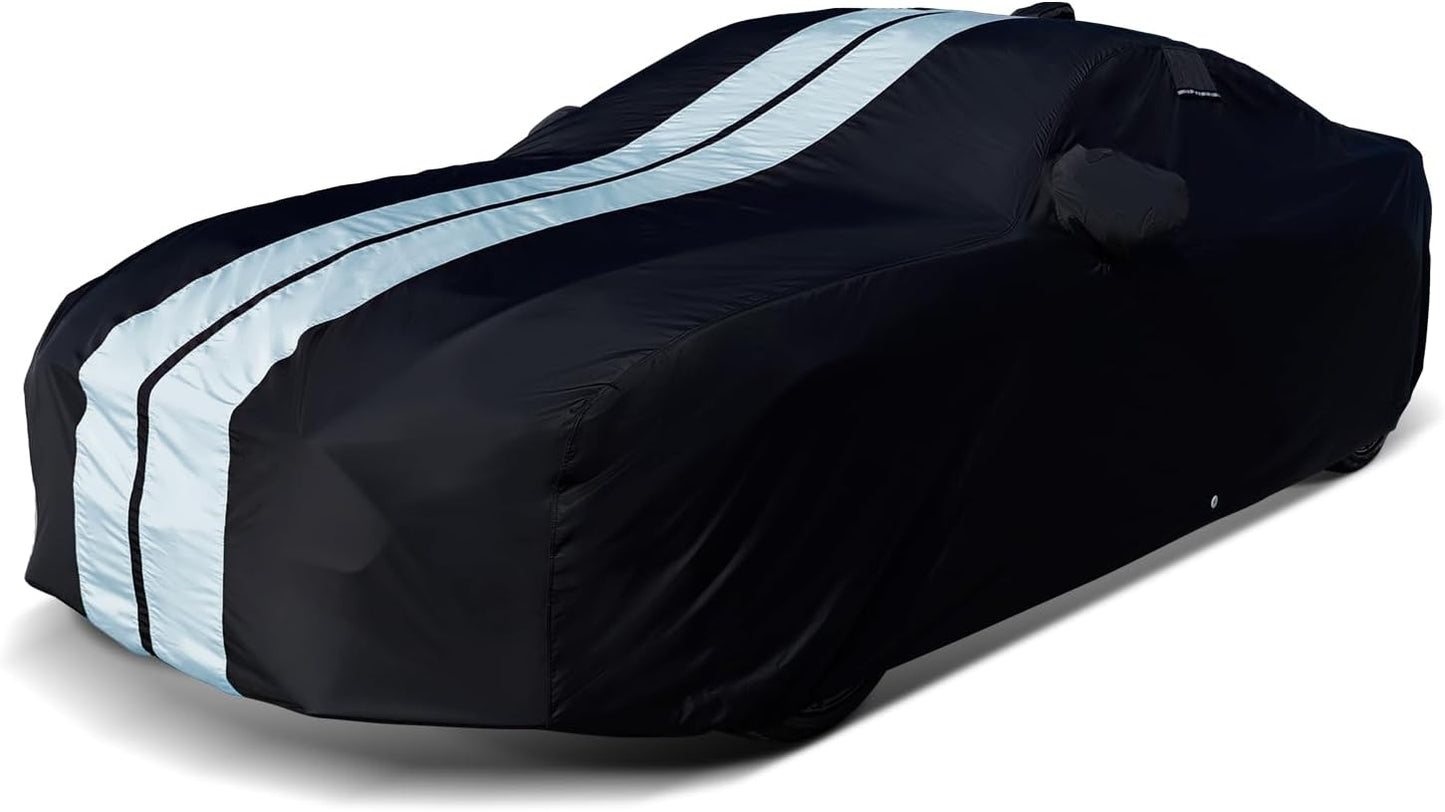 iCarCover Custom Car Cover for Pontiac G8 Sedan (2008-2009) Waterproof All-Weather Rain Snow UV Sun Protector Full Exterior Indoor Outdoor Car Cover (Stripe - Black/Gray)