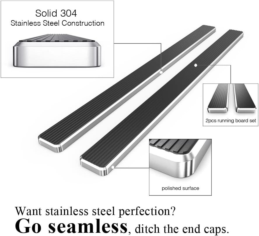 APS Wheel to Wheel Running Boards 5in Compatible with Ford F150 2015-2025 Regular Cab 6.5ft Bed & F-250 F-350 Super Duty 2017-2025 304 Stainless Steel (Nerf Bars Side Steps Side Bars)