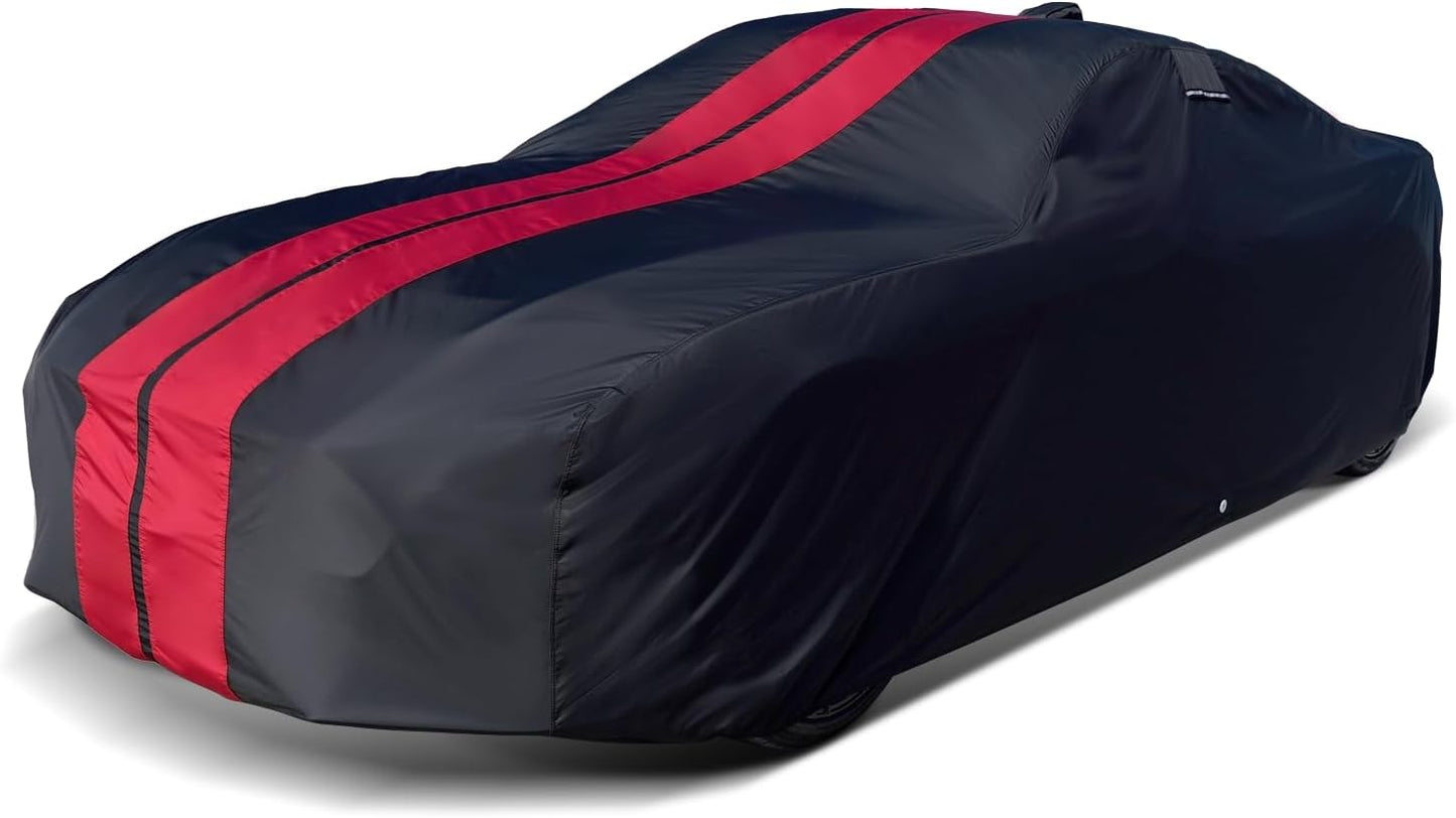 iCarCover Custom Car Cover for Pontiac Catalina (1977-1981) Waterproof All-Weather Rain Snow UV Sun Protector Full Exterior Indoor Outdoor Car Cover (Stripe - Black/Red)