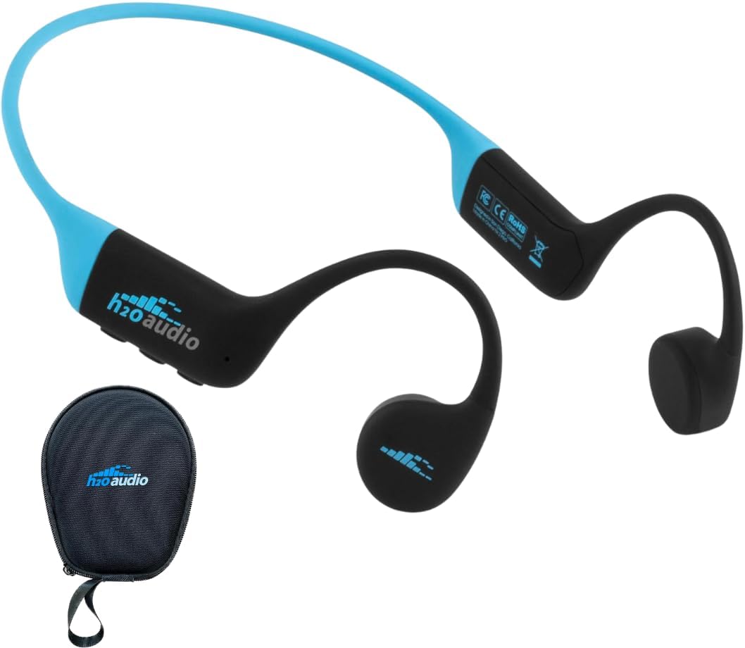 H2O Audio TRI 2 Multisport Waterproof Bone Conduction Open Ear Headphones, Bluetooth 5.3 for Running and Cycling, MP3 Mode for Swimming, 8GB Memory, 8.5-Hour Battery, Black/Blue