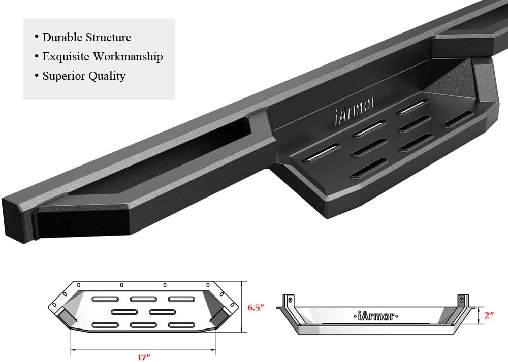 APS 304 Stainless Steel 6.5in Side Bars Pocket Steps Square Tube Rocker Guards Compatible with Jeep Wrangler TJ YJ 2Dr 87-06