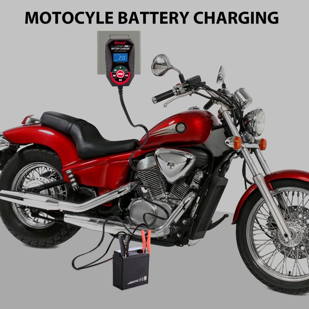 KATBO Battery Charger, 2Amp Battery Maintainer, car Battery Charger 6V 12V, trickle Charger for Car Battery, Motorcycles, Lawn Tractors, Marine AGM, Gel, SLA,Wet