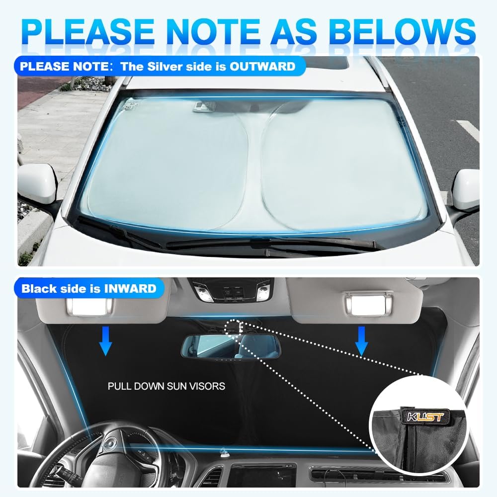 KUST Windshield Sun Shade for 2021-2024 2025 Jeep Grand Cherokee/Grand Cherokee L Accessories SUV Window Sunshade Sun Visor Protector Foldable Blocks UV Rays Keep Your Car Cooler