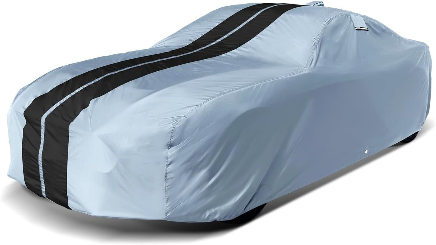 iCarCover Custom Car Cover for Pontiac Grand Prix (1973-1977) Waterproof All-Weather Rain Snow UV Sun Protector Full Exterior Indoor Outdoor Car Cover (Stripe - Gray/Black)