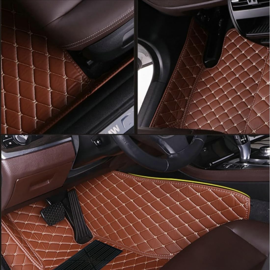 Custom Personalized Floor Mats for Cars，Luxury Full Coverage All Car Floor Mats，Anti-Slip Leather Car Mat Set ，Custom Floor Mats for 99% of Cars, Trucks & SUVs. (Beige and Black)