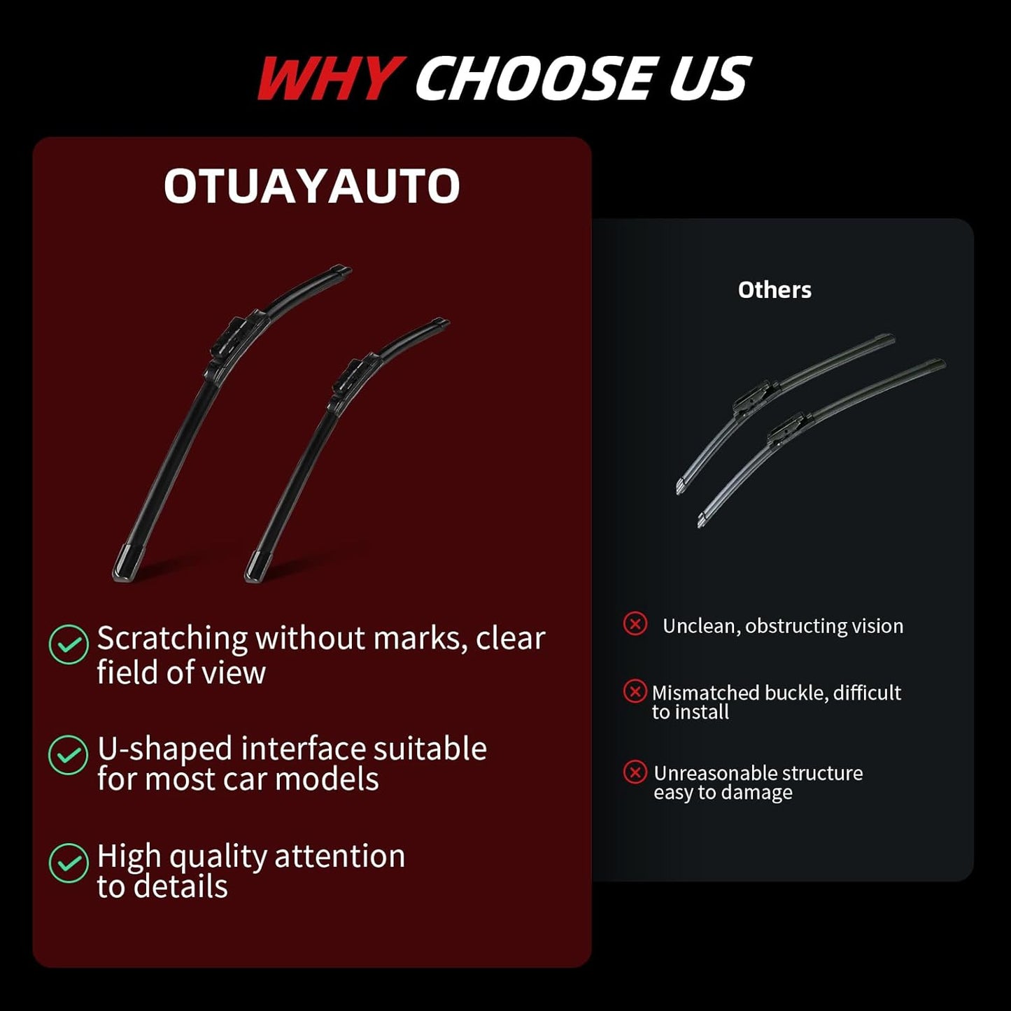 OTUAYAUTO Premium Windshield Wiper Blades - Replacement for Volkswagen VW Atlas 2018-2024-Precision Fit, All-Weather Performance, Front and Rear Wiper Blades, Top Lock - 26"+22"+11" (Pack of 3)