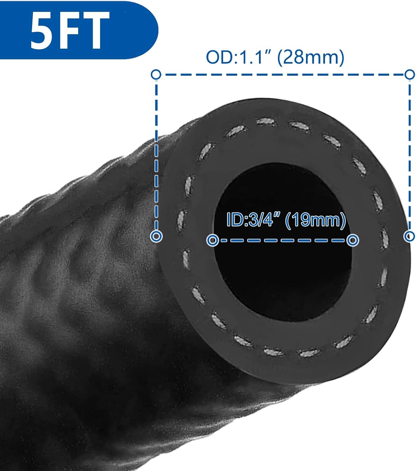 LokoCar Rubber Fuel Hose Line Push Lock 3/4" ID SAE 30R7 NBR 5ft 300PSI Black