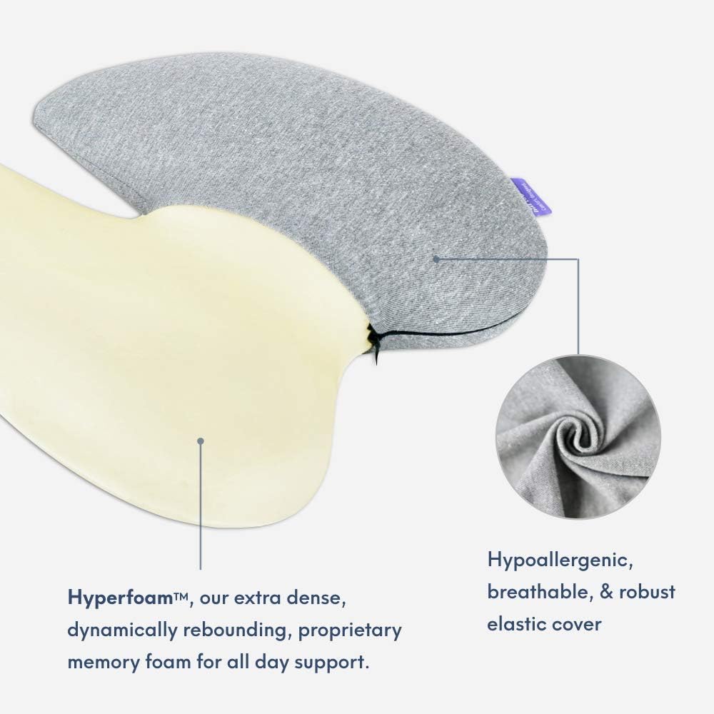 C CUSHION LAB Extra Dense Lumbar Pillow - Patented Ergonomic Multi-Region Firm Back Support for Lower Back Pain Relief - Lumbar Support Cushion with Strap for Office Chair, Car, Sofa, Plane - Grey