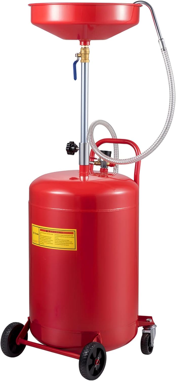 VEVOR 20-Gallon Waste Oil Drain Tank, Air Operated Portable Oil Drainer with Adjustable Funnel Height, Fluid Fuel Transfer Drainage with Wheels, Oil Change Container for Auto Repair Shops, Garages