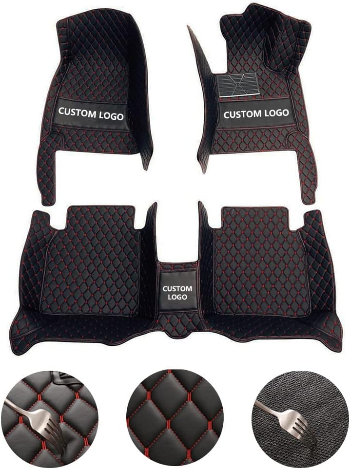 Custom All-Weather Protection Leather Car Floor Mats for Cars Sedan SUV Sports Car Waterproof Floor Mat (Black+Blue)