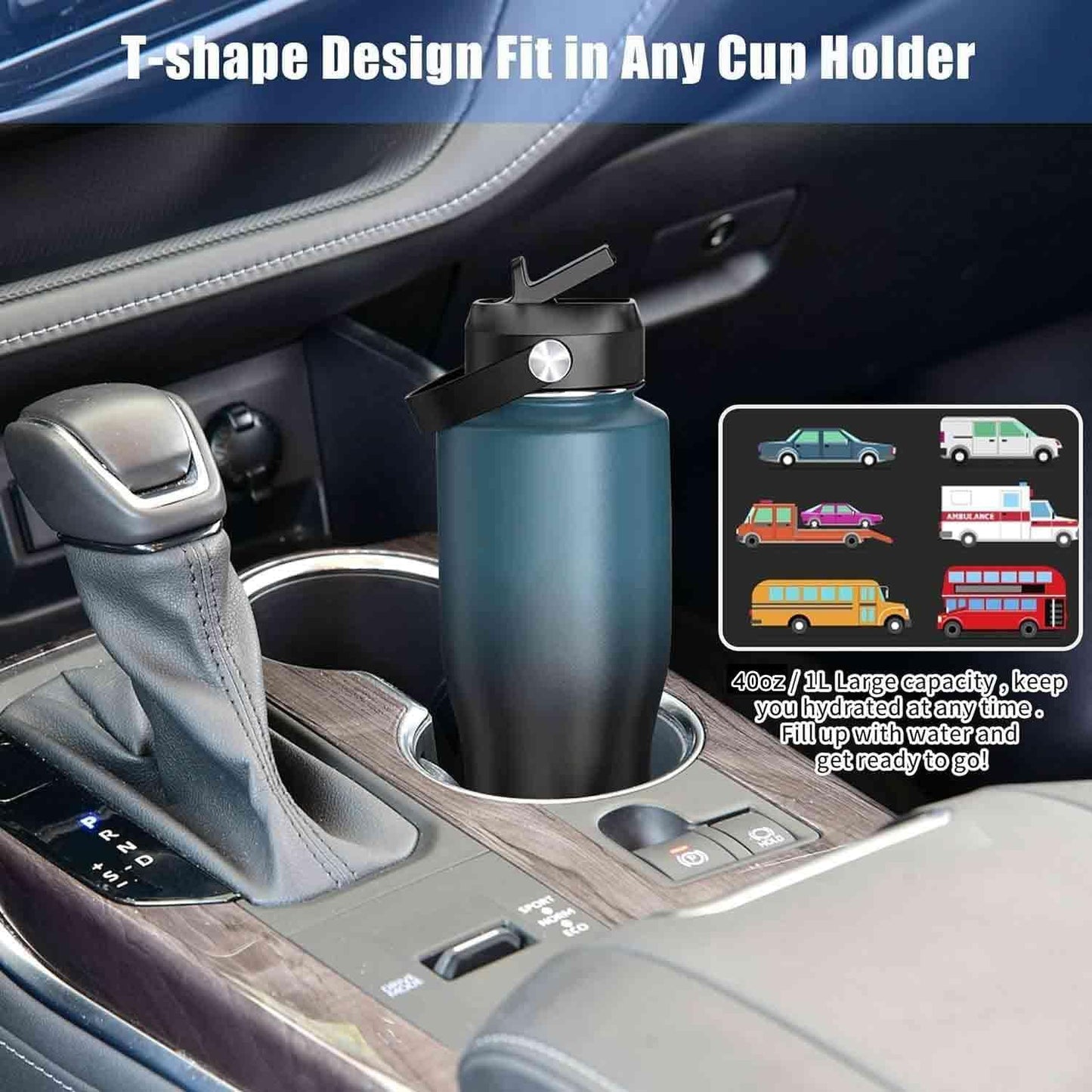 SENDESTAR 40oz Stainless Steel Water Bottle(Cold for 48 Hrs, Hot for 24 Hrs),Double Wall Vacuum Insulated Bottle with Straw Lid, Spout Lid and Flex Cap, Fit in Any Car Cup Holder，Cyanotic B