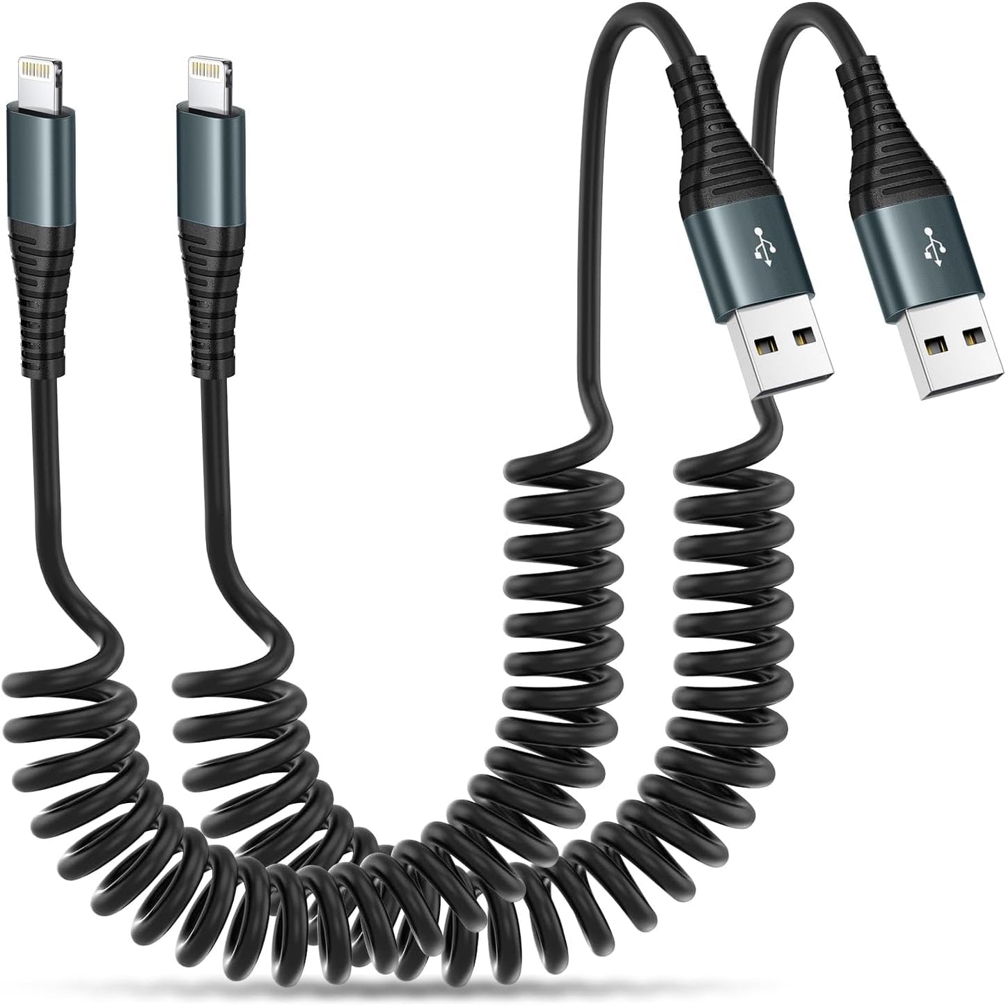 Coiled Lightning Cable 6FT,2 Pack MFi Certified Retractable iPhone Car Charger Cord,Apple CarPlay Cable Compatible with iPhone 14/13/12/11 Pro Max/XS Max/XR/X/8/7/iPad