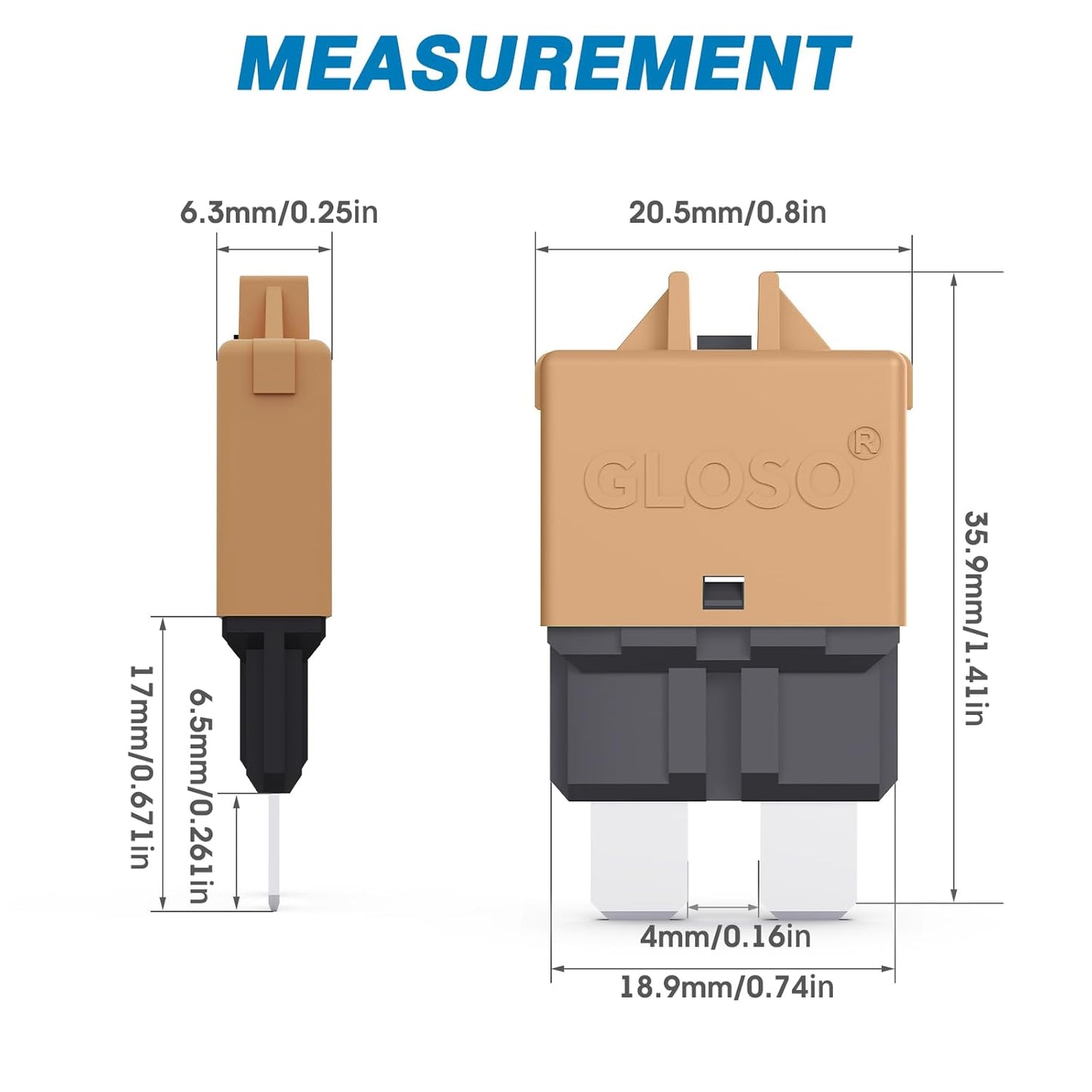 GLOSO Circuit Breakers E39 Manual (T3) Reset Low Profile ATC/ATO (20A - 25 Pack)