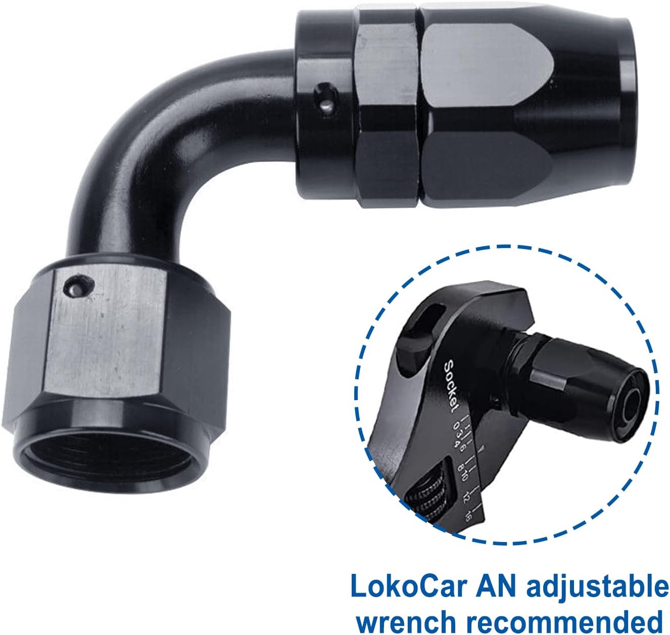 LokoCar 8AN Hose End Fitting 90 Degree Swivel For CPE Braided Hose Black 2Pcs