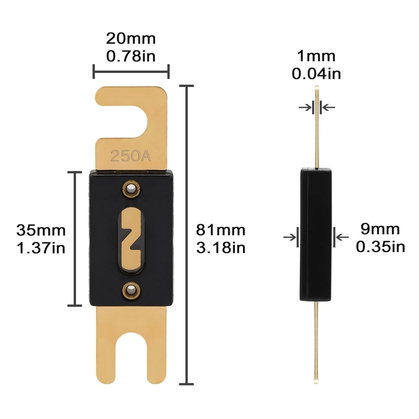 250A ANL Fuse 250 Amp Inline Blade Fuses 32V for Car Audio Inverter Automotive Stereo (Pack of 3 pcs)