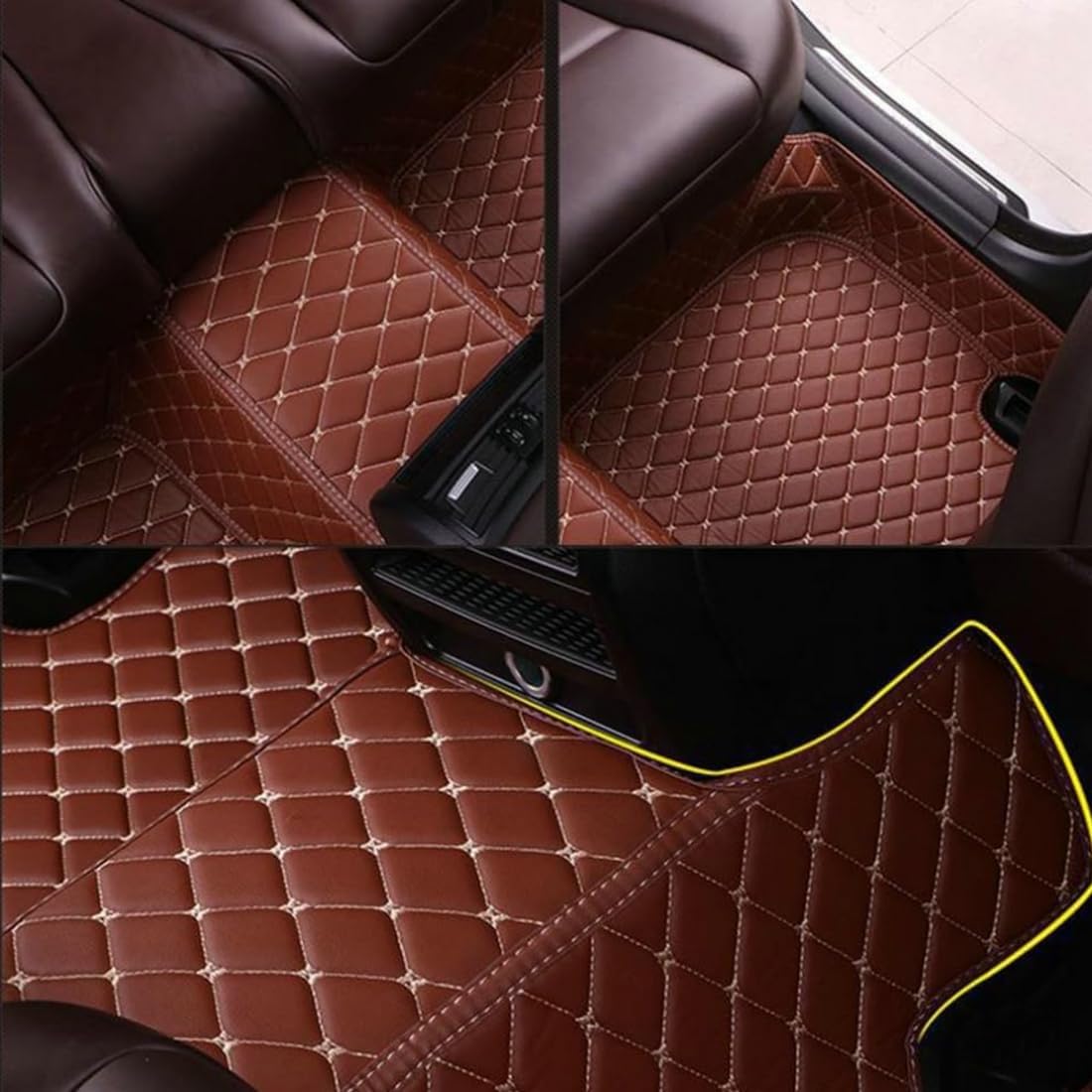 Custom Personalized Floor Mats for Cars，Luxury Full Coverage All Car Floor Mats，Anti-Slip Leather Car Mat Set ，Custom Floor Mats for 99% of Cars, Trucks & SUVs. (Red Dual Color)
