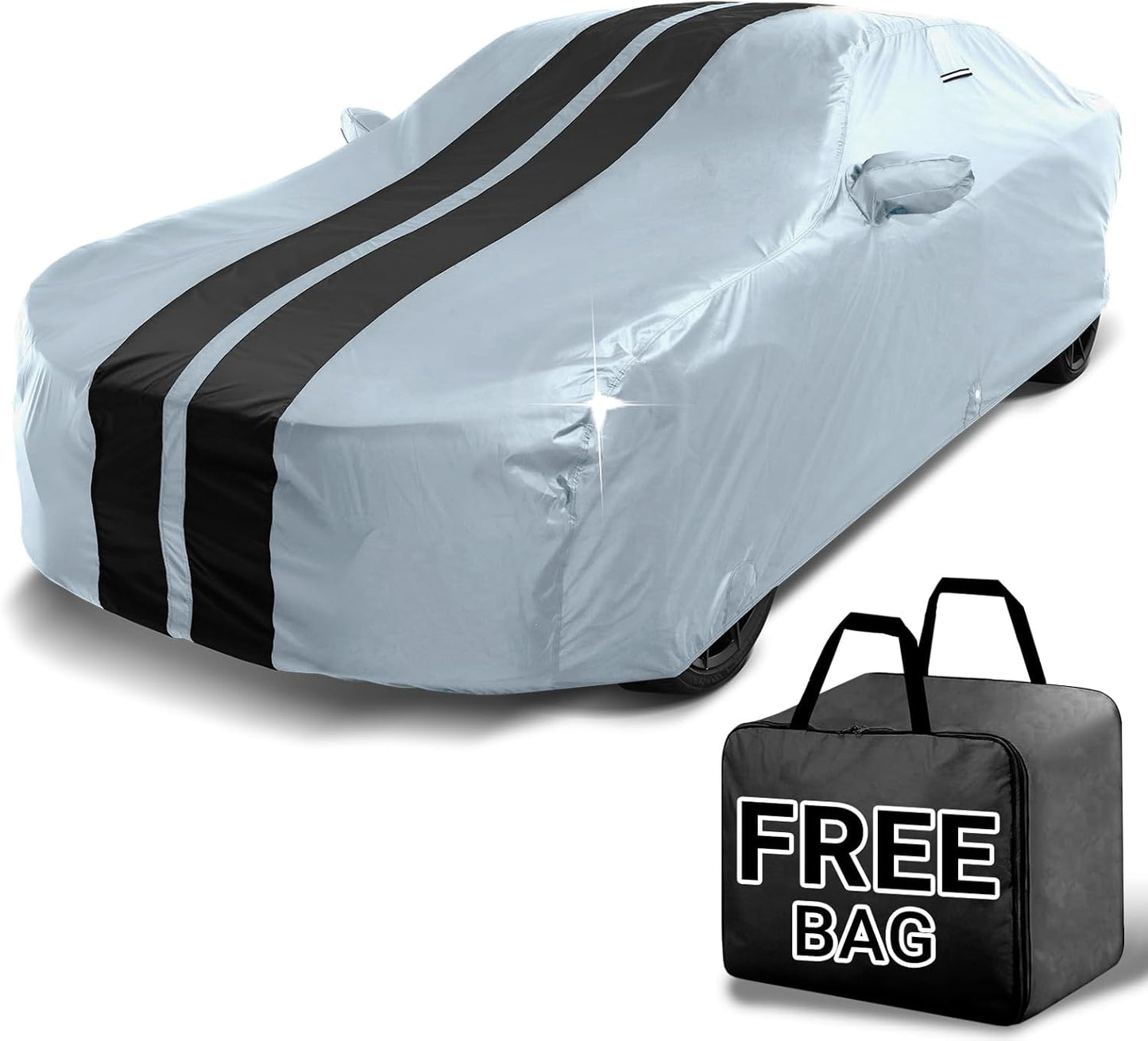 iCarCover Custom Car Cover for Chevy SS (2014-2017) Waterproof All Weather Rain Snow UV Sun Protector Full Exterior Indoor Outdoor Car Cover (Stripe - Gray/Black)