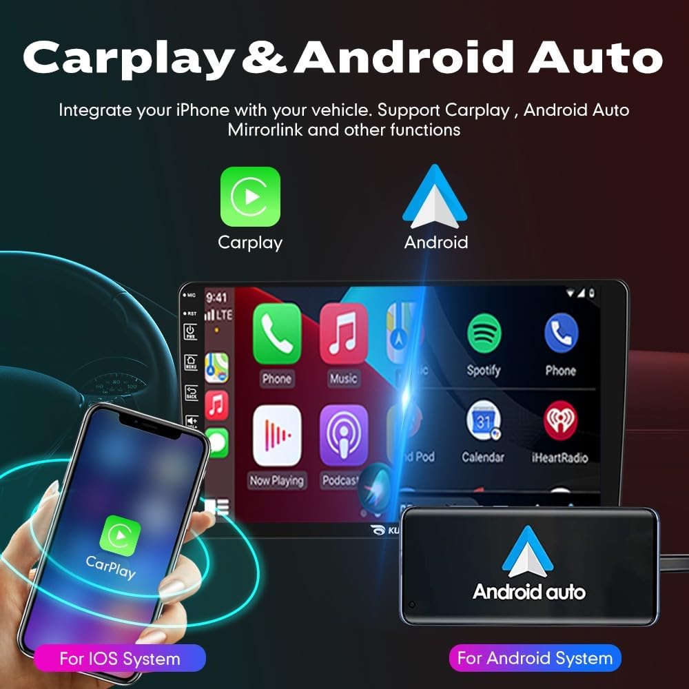 Kunfine Car CarPlay Android Auto Navigation Stereo GPS Radio Reverse Camera Display 9" IPS Touchscreen Headunit Tablet Pad Media Player For Peugeot 301 13-22 if Applicable Octa Core 4G+64G Matte Black