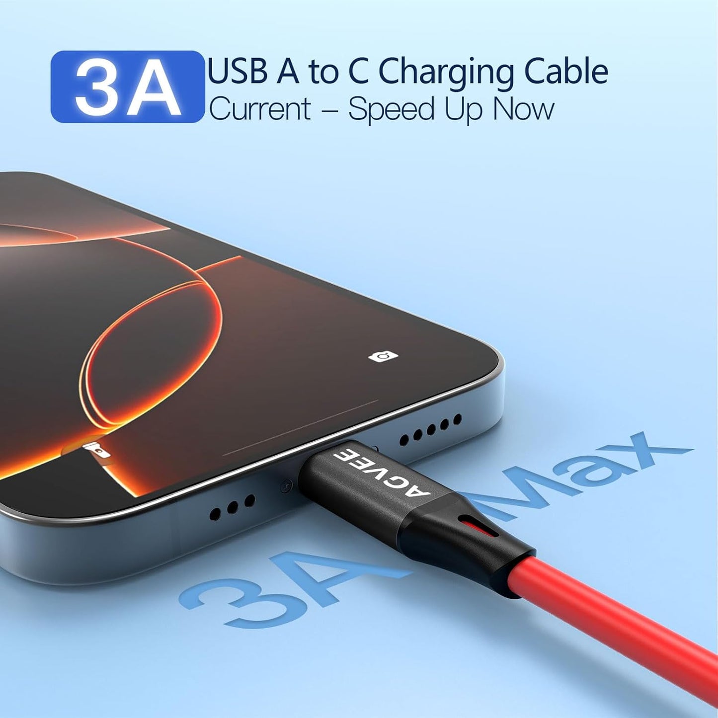 AGVEE 2 Pack 3ft Coiled Short USB to USB-C Charging Cable [USB-IF Certified] 3A Fast Charger Cord in Car for iPhone 16/15 CarPlay, Galaxy S25 S24 S23 S22 S21 S10 S9 S8, Google Pixel, Red