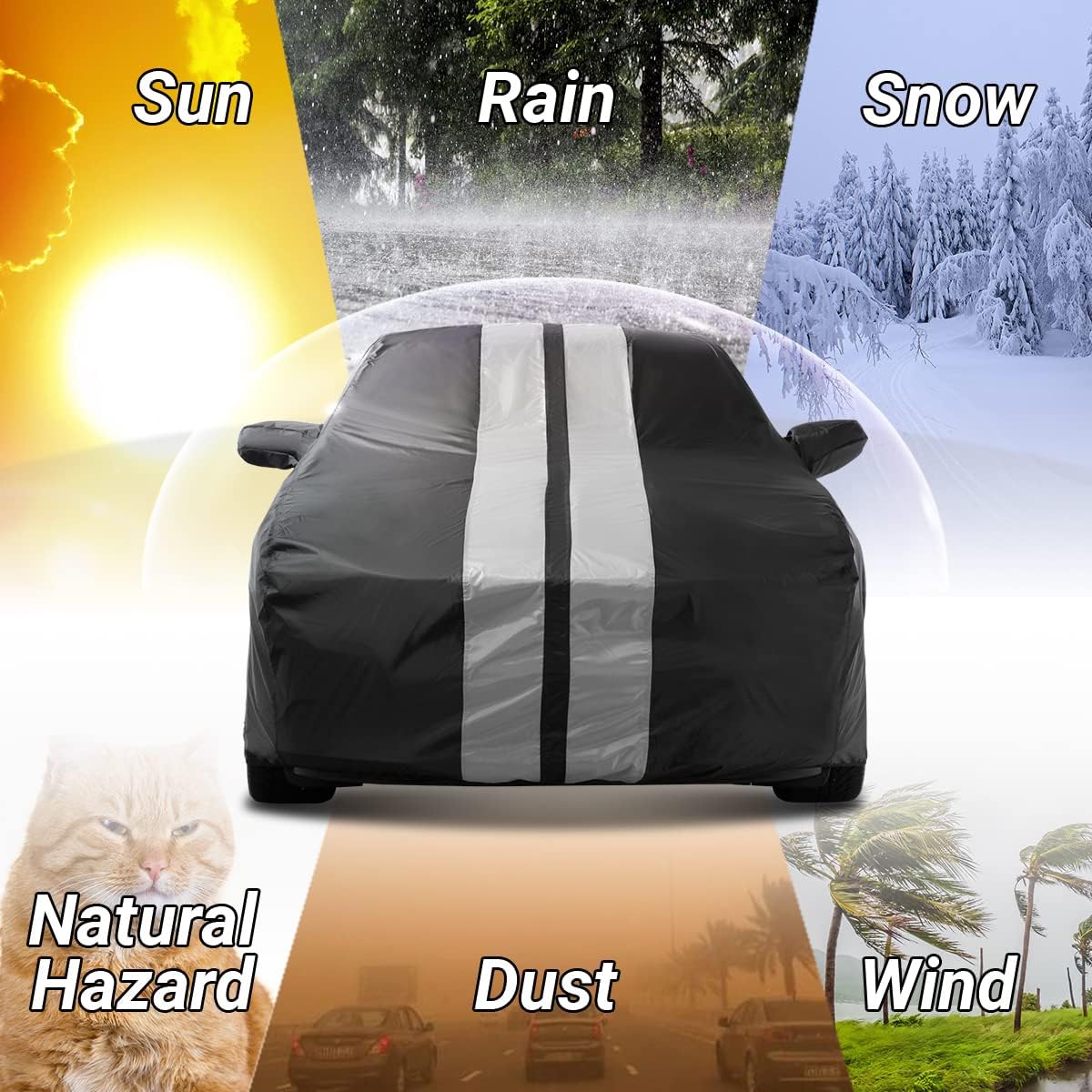 iCarCover Custom Car Cover for 1982-1992 Chevy Camaro Z28, IROC-Z, RS, Berlinetta, Sport Waterproof All Weather Rain Snow UV Sun Protector Full Exterior Indoor Outdoor Car Cover (Stripe - Black/Gray)