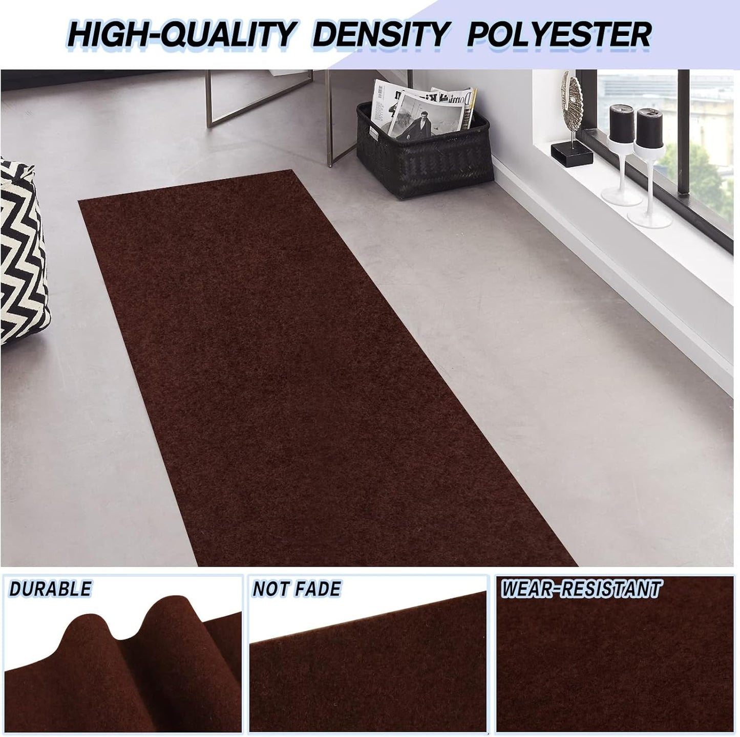 Custom Size Backed Non-Slip Area Rugs Runner, Easy Clean, Waterproof Runner Rugs for Hallway Entryway, Kitchen, Laundry, 2FT x 65FT, Brown