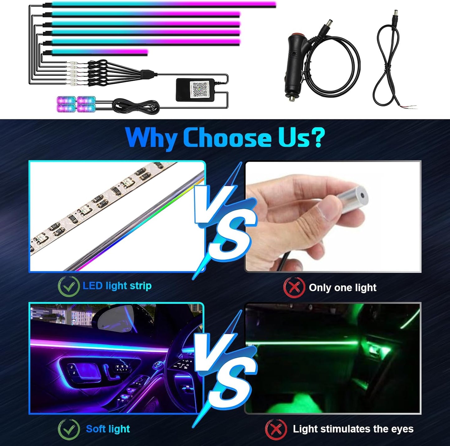 Dreamcolor Interior Car Lights, WEBUPAR Car Accessories 10 in 1 Car LED Strip Lights with APP Control and 213 Modes, 175 inches 593 LEDs Acrylic Fiber Optic Lights, RGB Neon Car Lighting