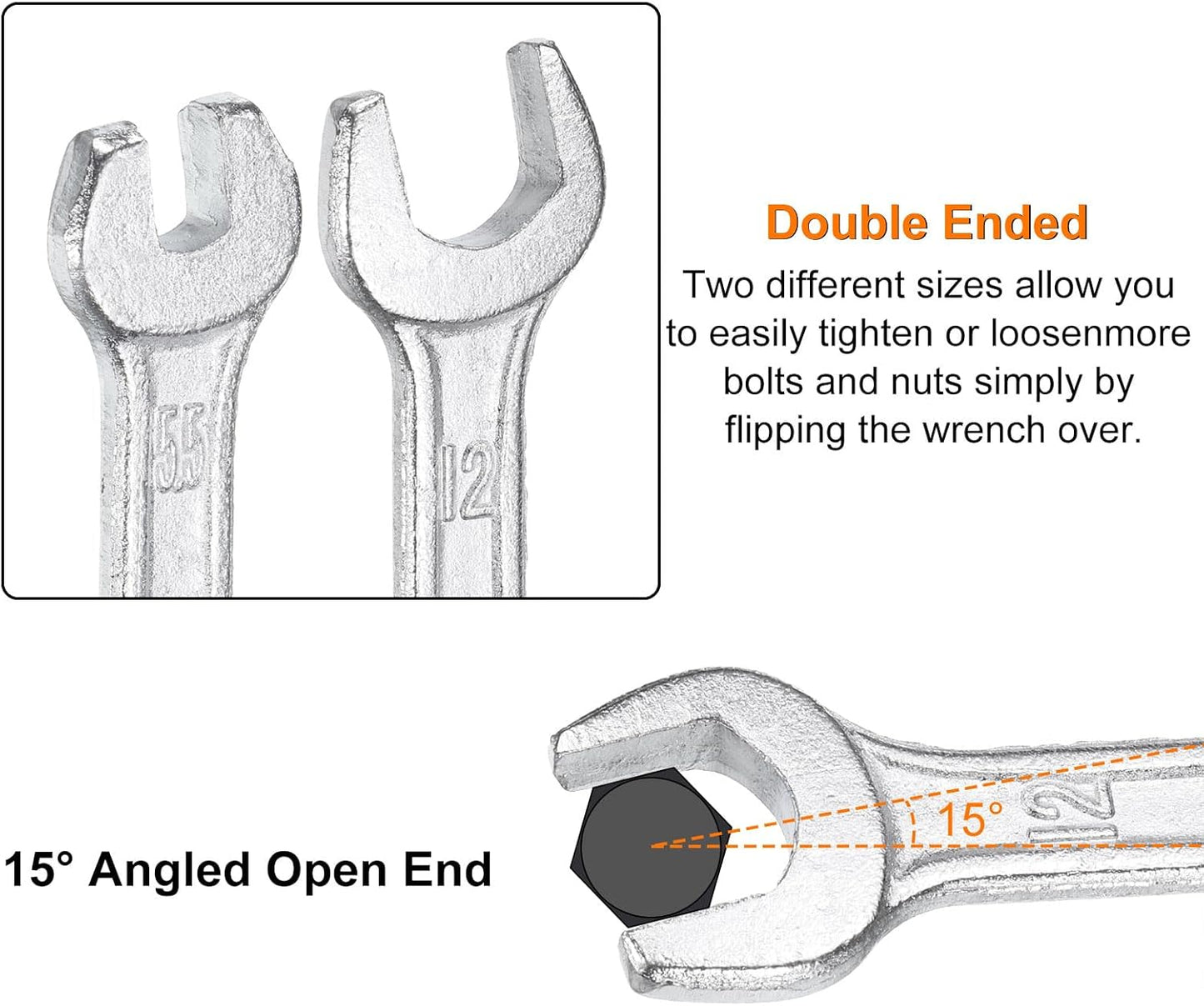 HARFINGTON Double Open End Wrench 16mm x 18mm Metric 15 Degree Offset Angle Small Flat Head Wrench Galvanizing Open Ended Spanner for Automotive Repair Furniture Assembly