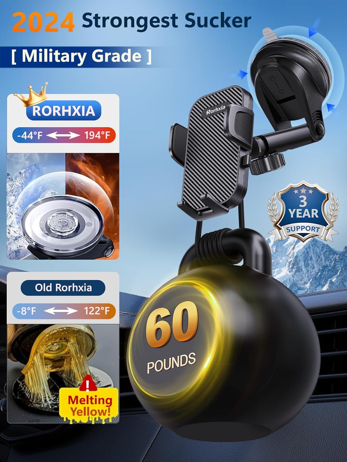 [2025 Most Stable FlexGrip™ Suction] 3-in-1 Car Phone Holder, Cell Phone Car Mount Fit for Vent/Dashboard/Windshield, All Phones, iPhone, Samsung and More