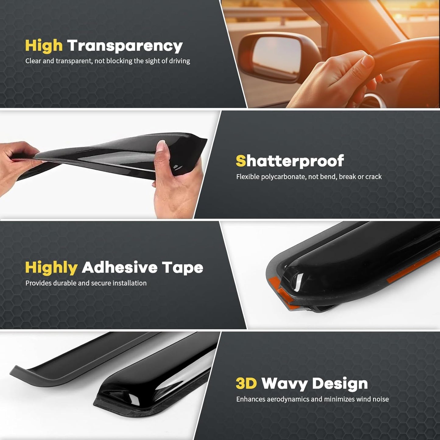 4PCS in Channel Rain Guards for 2008-2023 Dodge Grand Caravan, 2008-2016 Chrysler Town Country, 2009-2012 Volkswagen (VW) Routan, Vent Window Visors Shade, Window Deflectors