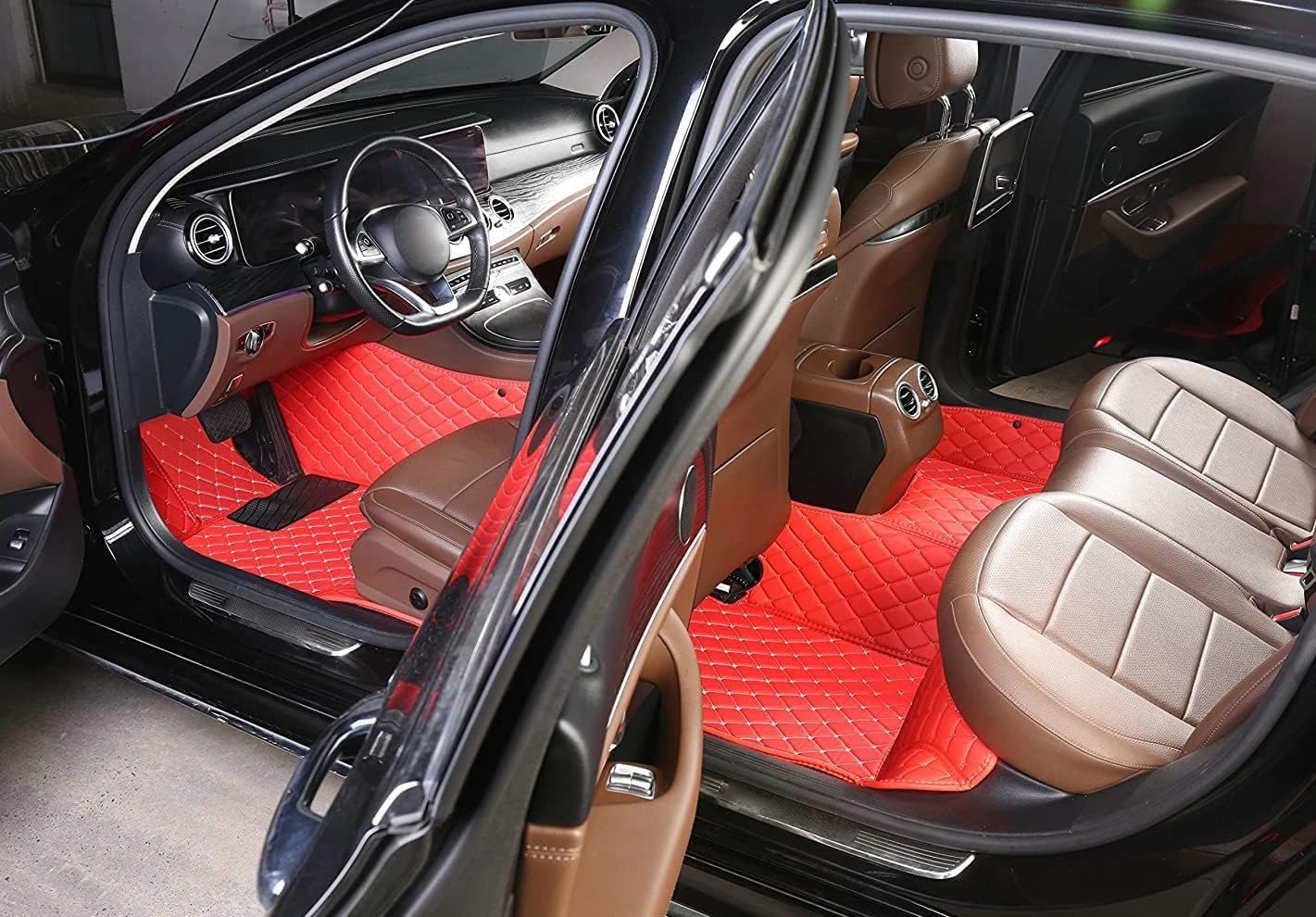 Custom Artificial Leather Waterproof All-Weather Car Floor Mats Fit for 99% Sedan SUV Sports Car Vehicle Car Mat (Black Black Stripe)