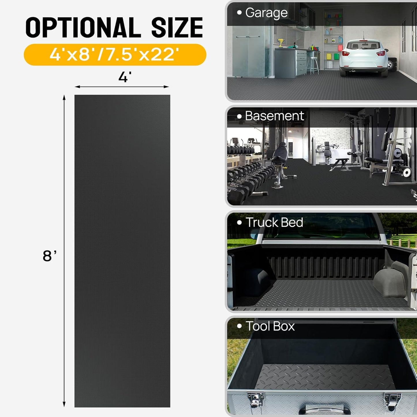 TUFFIOM 7.5x22 FT Garage Floor Mat, Thickened Diamond Plate PVC Garage Mats Flooring Roll for Under Car, Garage Parking Mats for Floor Large SUVs, MPV, Pickup Truck, RV