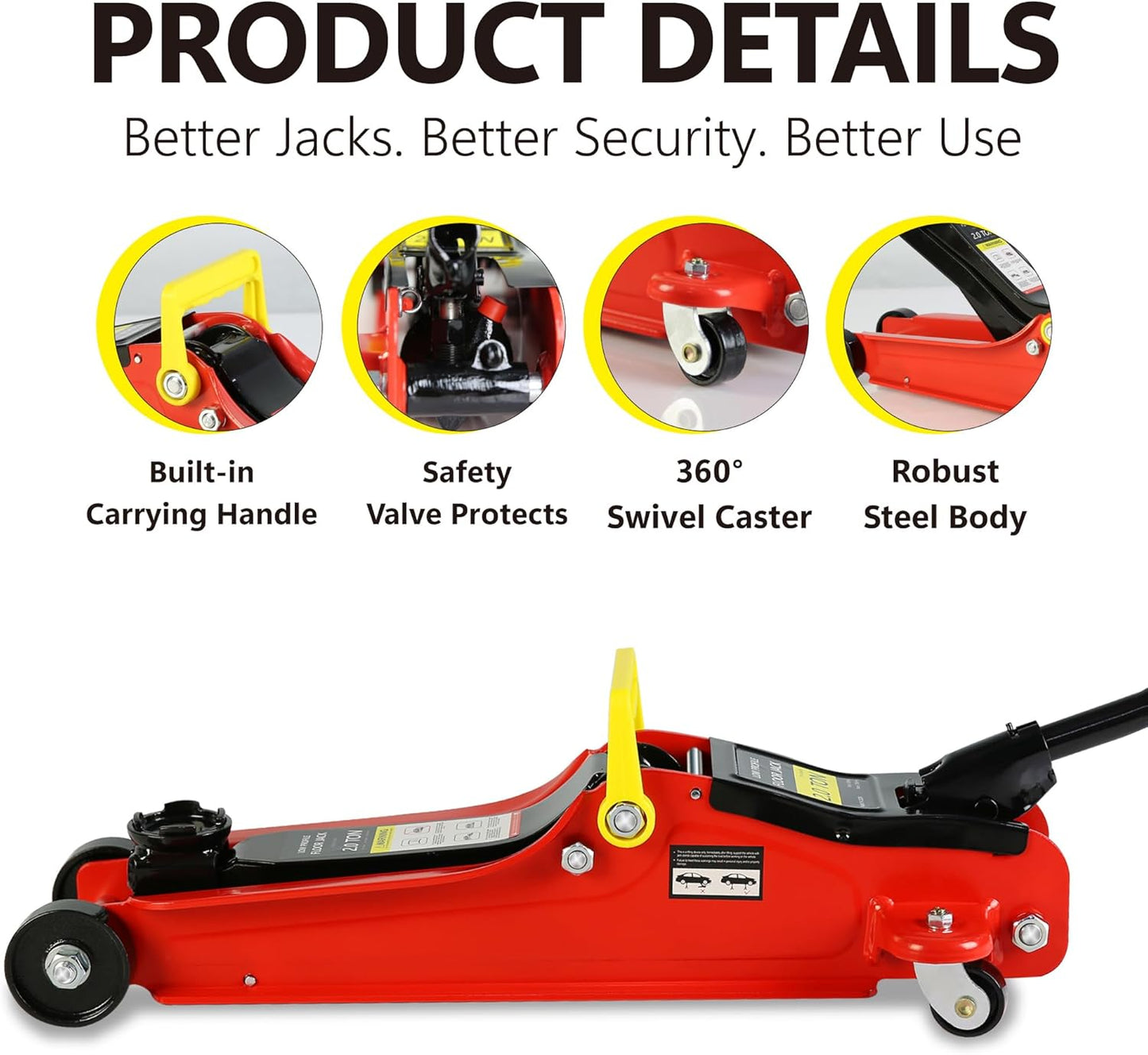 4 Piece Car Truck Floor Jack Service, Hydraulic Trolley Floor Jack & Jack Stands & Tire Repair Kit for Garage Shop DIY, Lifting Range 3.3"-15.2", Steel Car Jack 2 Ton/4000 LBS Capacity, Red