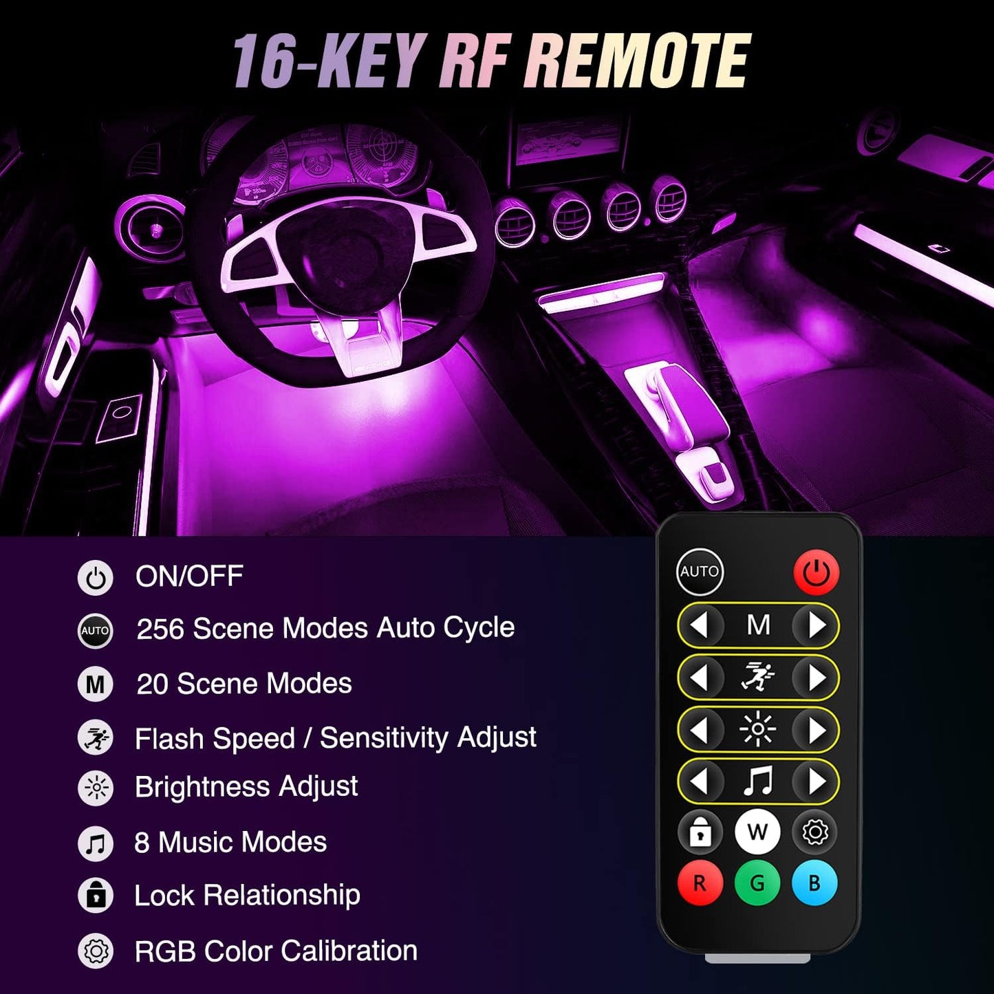 Nilight 72 LED USB Interior Strip Lights Dream Color RGB-IC 12V DC with App RF Remote Control Multicolor Footwell Under Dash Chasing Inside Light Kits 2 Lines Music Sync Mode for Cars Truck ATV UTV