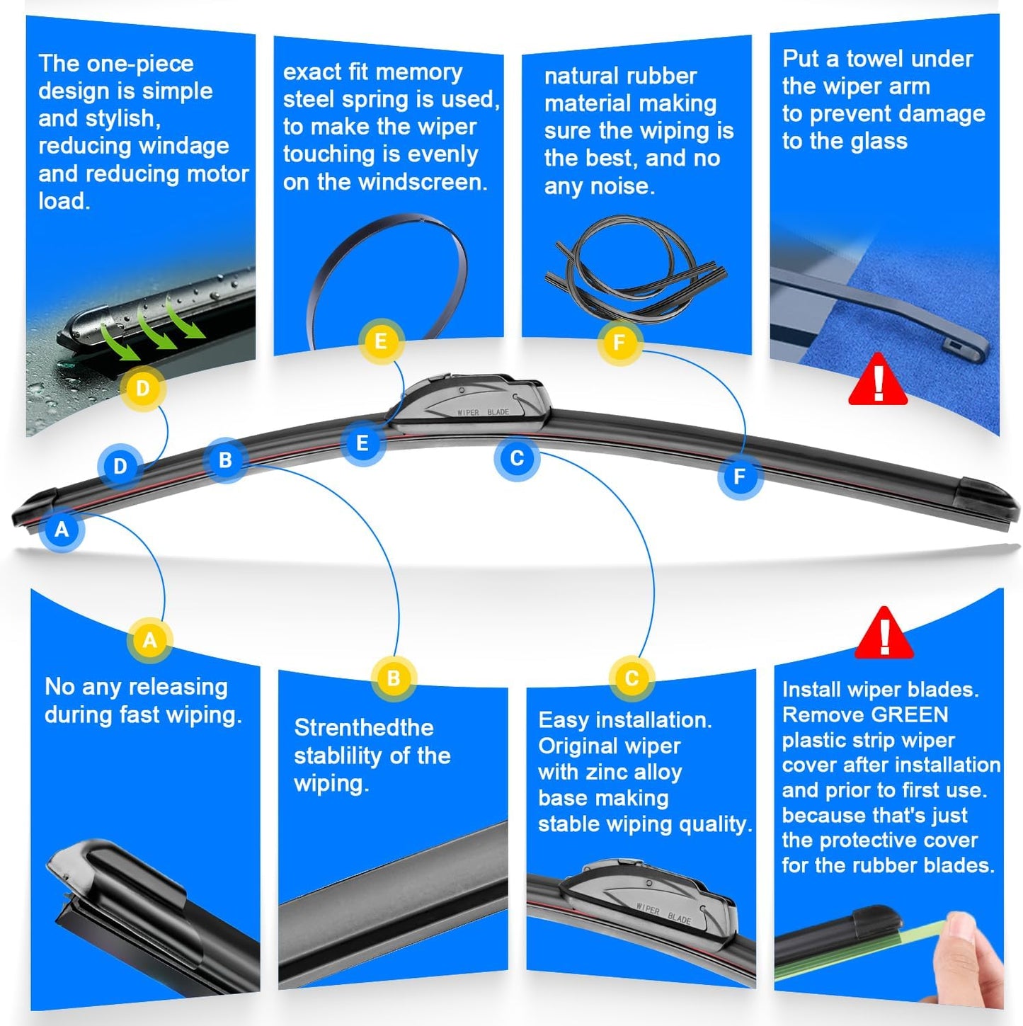 Windshield Wiper Blades Replacement for 2009-2016 Ford Expedition Lincoln Navigator Original Factory Quality Front Rear Wipers Blade Set for My Car - 22" 22" 16" (Pack of 3)