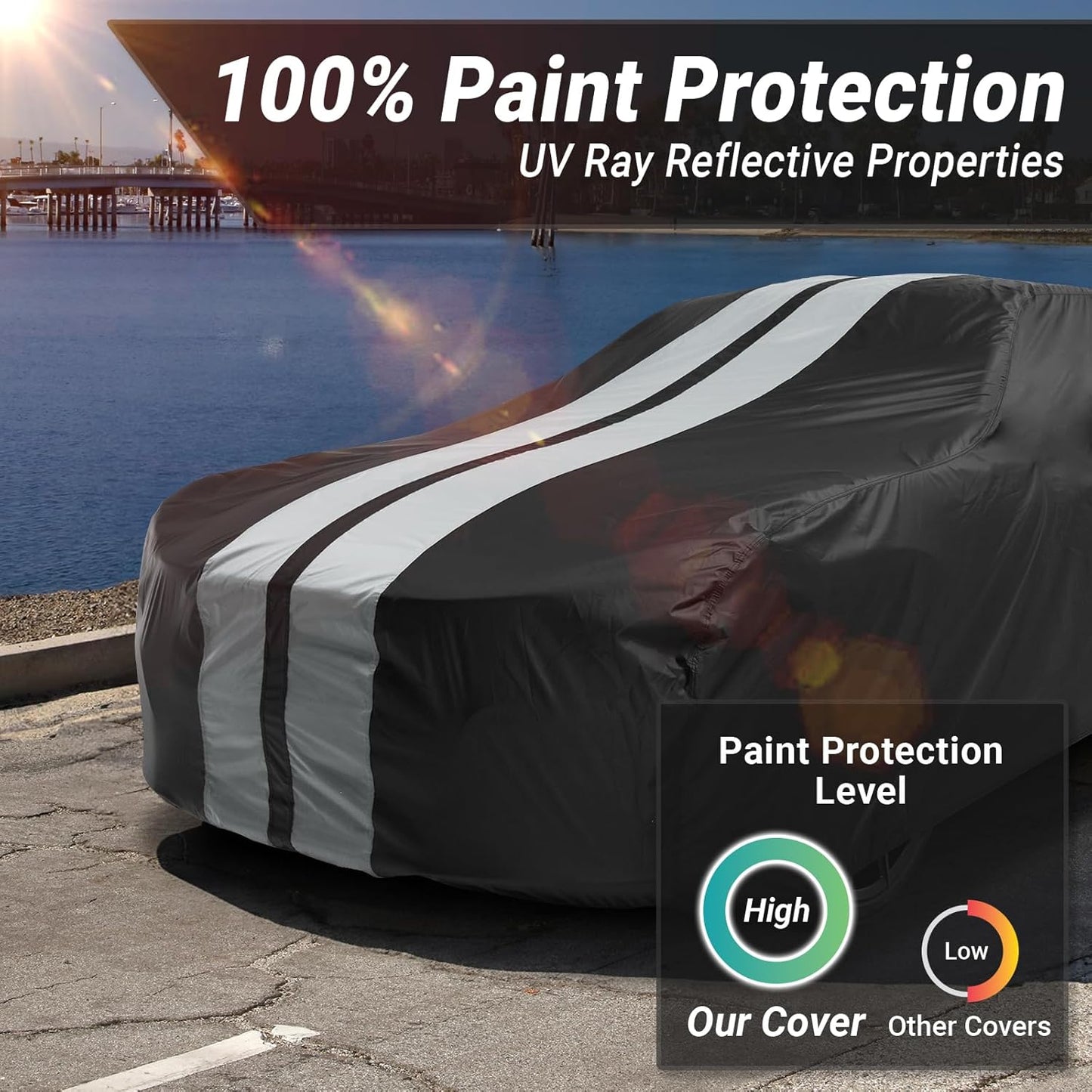 iCarCover Custom Car Cover for Chevy Fleetline (1941-1952) Waterproof All Weather Rain Snow UV Sun Protector Full Exterior Indoor Outdoor Car Cover (Stripe - Black/Gray)