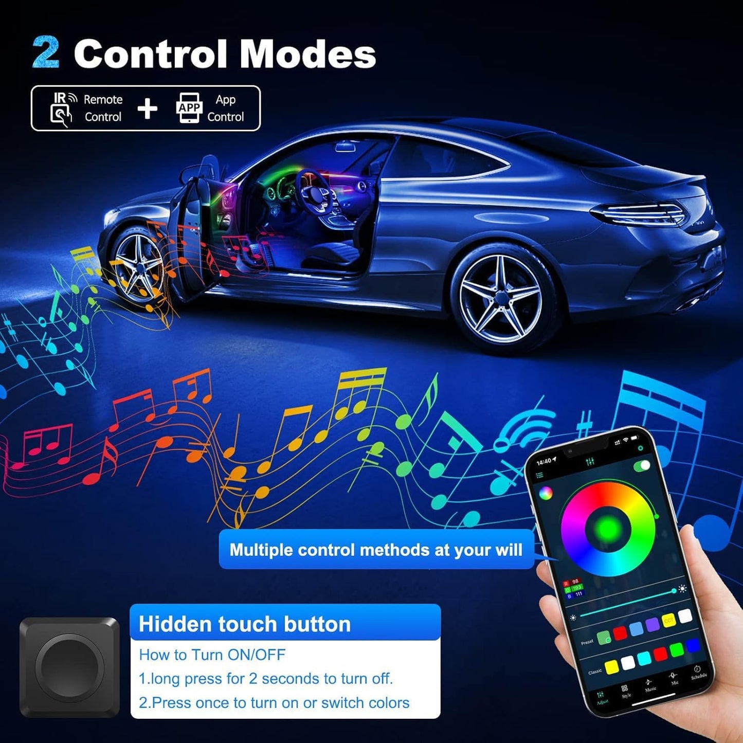 Acrylic Interior Car LED Strip Light with Wireless APP, RGB Dreamcolor 6 in 1 with 175 inches 593 LEDs Fiber Optic Ambient Lighting Kits, 16 Million Colors Sound Active Function Car Neon Lights