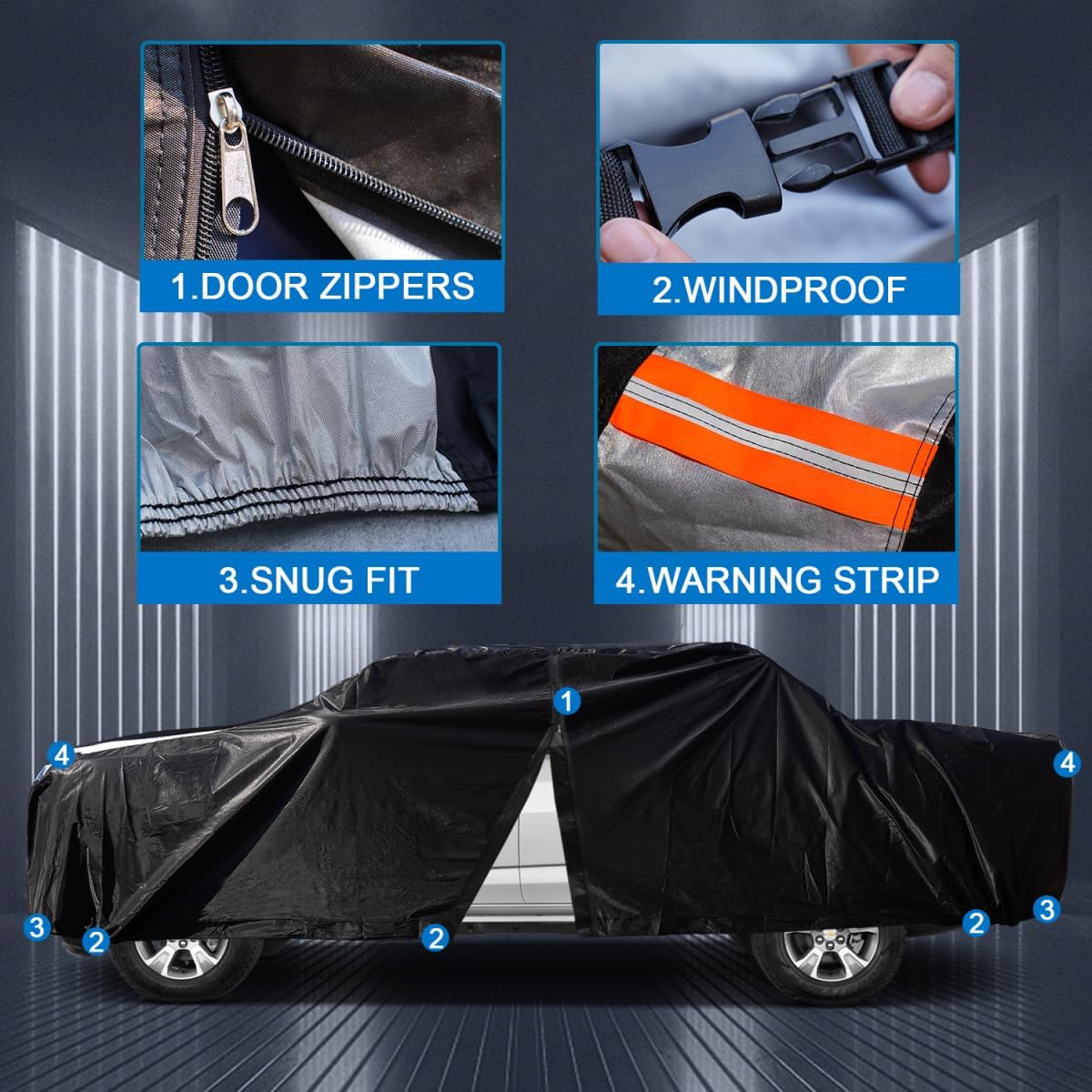 Toyota Tundra Truck Cover Custom Fit 1999-2021 Double Cab/CrewMax Cab SB (5.5'-6.5') With Door Zipper, 12 Layers Full Exterior Pickup Truck Cover Waterproof All Weather,Wind Dust Sun and UV Protector.