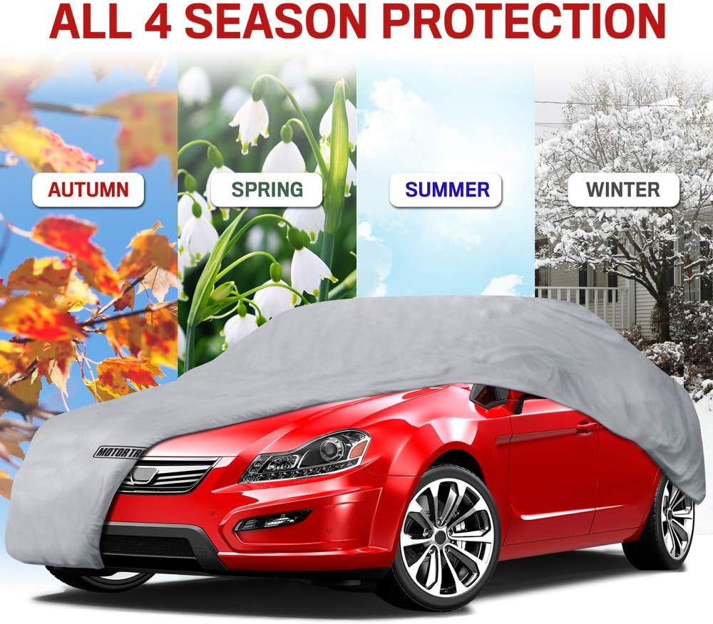 Motor Trend Breathable Lightweight Car Cover, Anti-Moisture Build-Up Water-Resistant Scratch-Resistant Travel-Friendly, Universal Fit for Cars SUVs Trucks Vans All-Weather Outdoor/Indoor, (M) 170" L