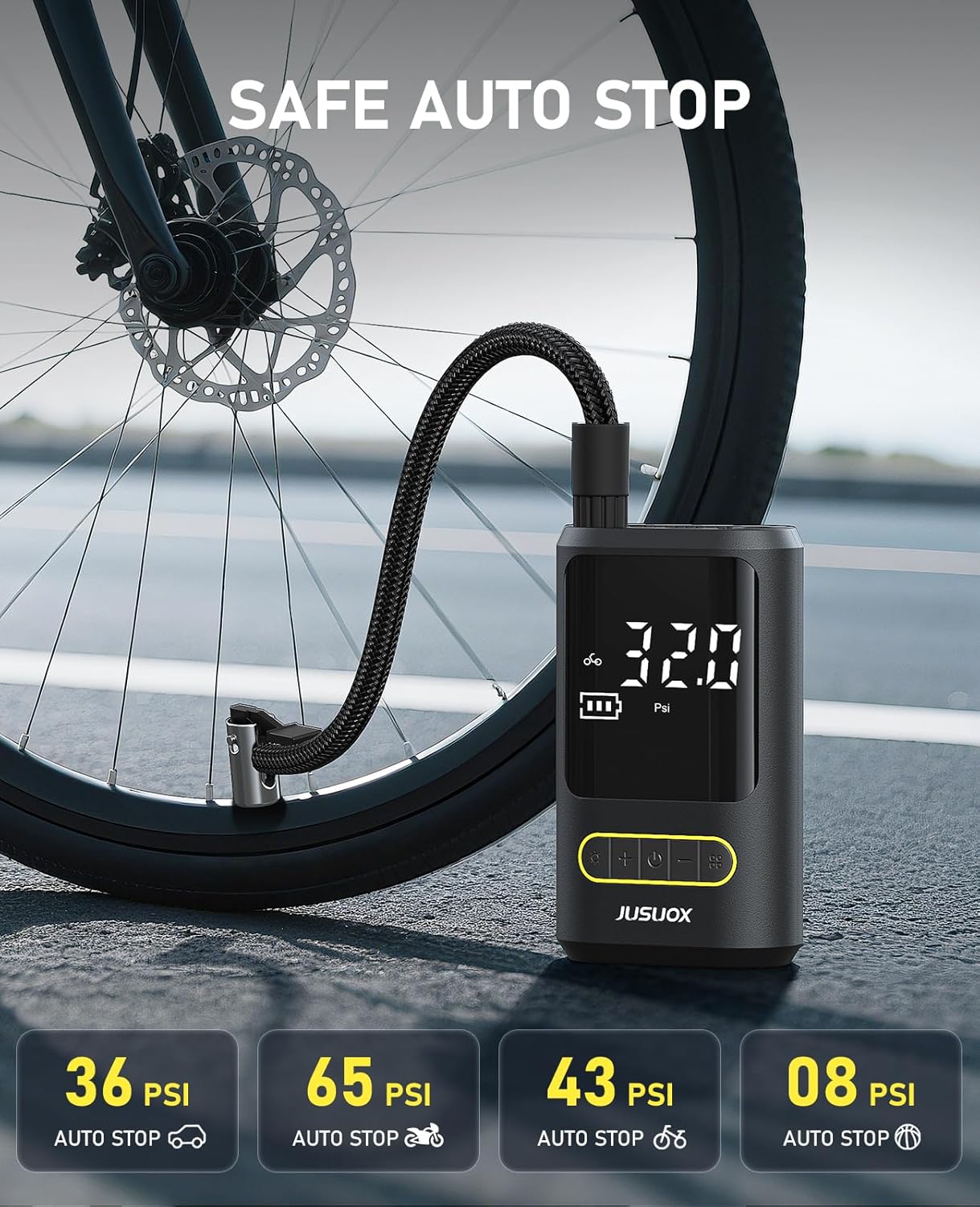 Tire Inflator Portable Air Compressor, Electric Bike Pump with Digital Pressure Gauge, 150 PSI Cordless Air Pump for Car Tires, Motorcycle, Bicycle, Ball with Auto Shutoff, LED Light