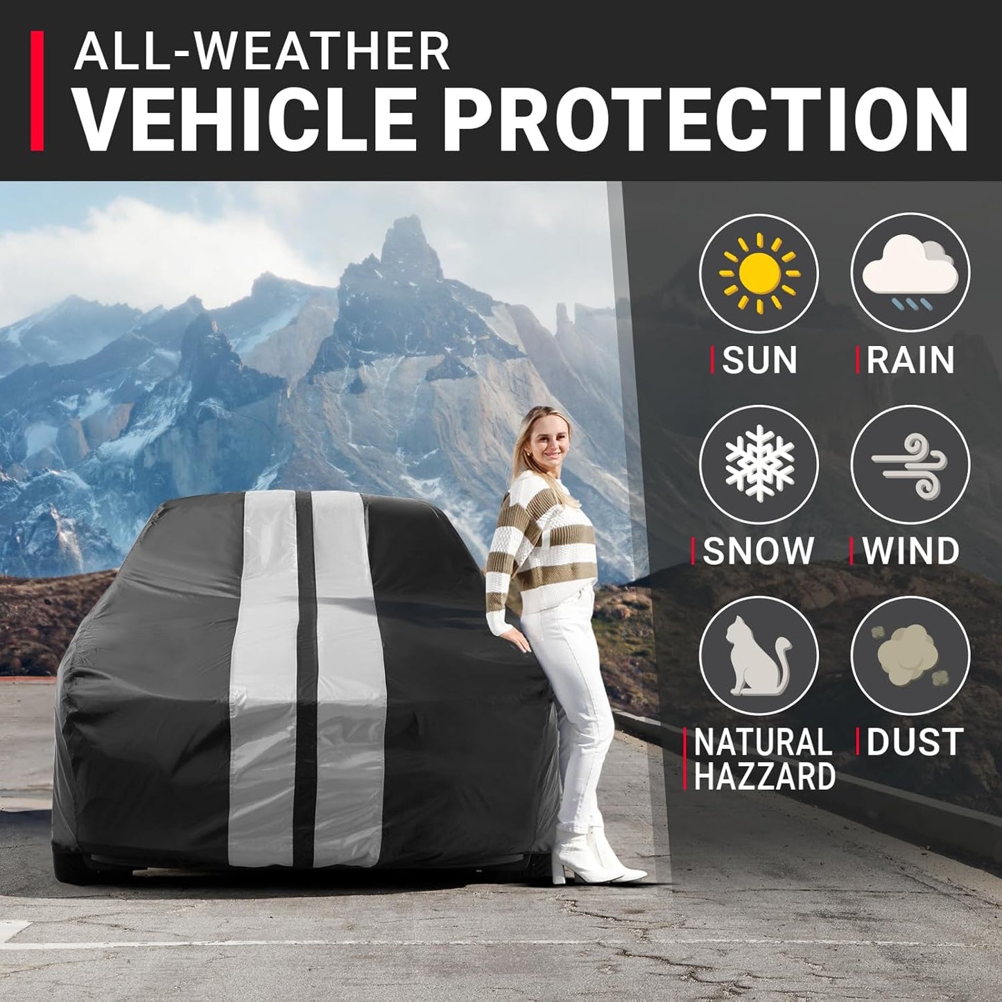 iCarCover Custom Car Cover for Chevy Business Coupe (1936-1938) Waterproof All Weather Rain Snow UV Sun Protector Full Exterior Indoor Outdoor Car Cover (Stripe - Black/Gray)