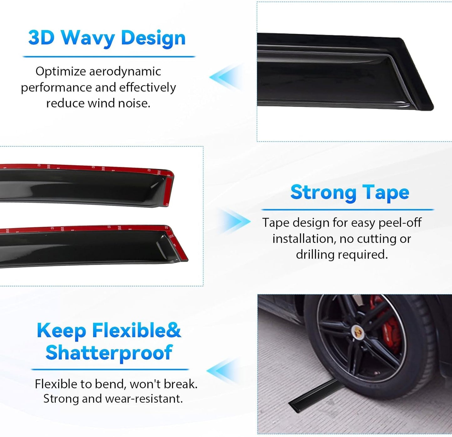 4pcs Front+Rear Smoke Tint Sun/Rain Guard Outside Mount Tape-On Vent Window Visors Compatible with 13-22 Encore/Trax