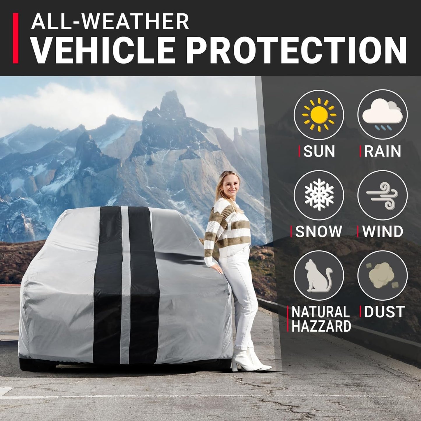 iCarCover Custom Car Cover for Chevy Biscayne (1958-1972) Waterproof All Weather Rain Snow UV Sun Protector Full Exterior Indoor Outdoor Car Cover (Stripe - Gray/Black)